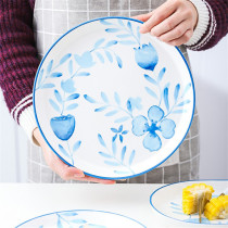 Japanese creative hand-painted underglaze flower ceramic tableware household flat plate deep dish dish dish fish plate taste dish plate