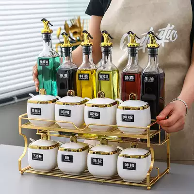 Light luxury seasoning box combination set household soy sauce bottle ceramic salt Jar Kitchen supplies storage box