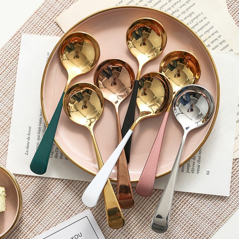 Net red spoon household 304 stainless steel eating and drinking soup spoon creative cute children stirring dessert spoon spoon