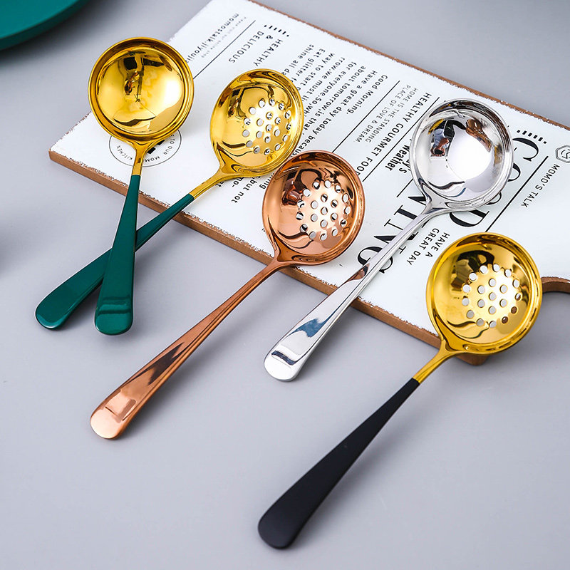 Creative stainless steel soup spoon Korean cute spoon Long handle household colander Net red large hot pot spoon Western spoon