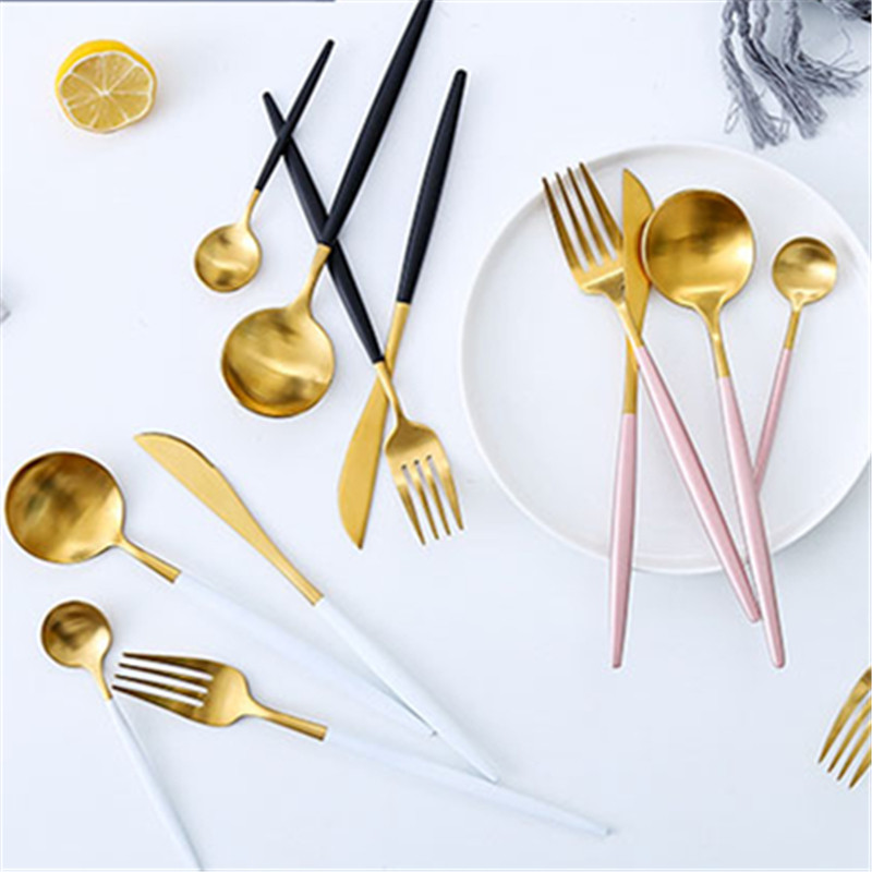 304 stainless steel knife, fork and spoon three-piece set household Portuguese Western tableware set steak knife dessert spoon European style