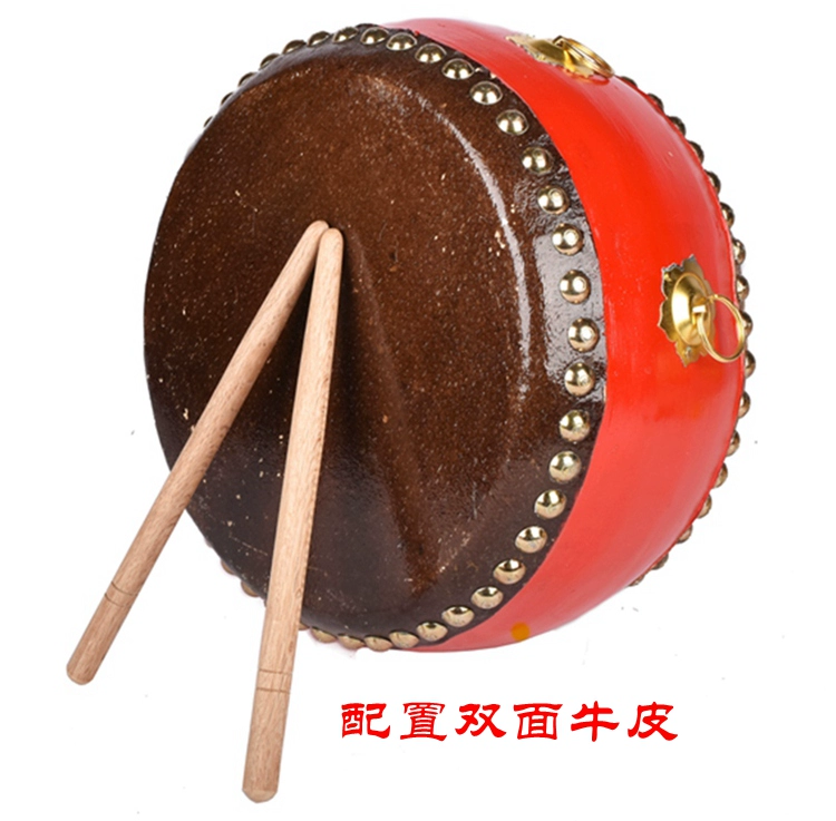 Trống da bò gỗ rắn Nhạc cụ Trung Quốc đồng tâm trống chiến tranh 7 inch 8 inch 10 inch trống sảnh chùa Phật Sơn với trống gậy - Nhạc cụ dân tộc