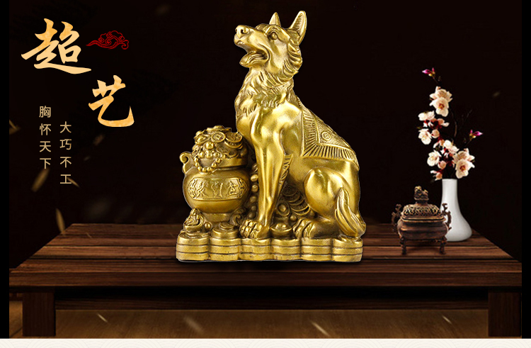Khai trương chó đồng trang trí Chó hoàng đạo may mắn Phong thủy trang trí nhà Wangcai chó thuần đồng thủ công quà tặng văn phòng mua đồ trang trí phòng ngủ