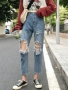 Mùa xuân 2019 phiên bản Hàn Quốc mới của quần lưới đỏ quần jeans cạp cao cạp cao quần ống rộng 9 chiếc quần nữ - Quần jean quần bò ống sớ