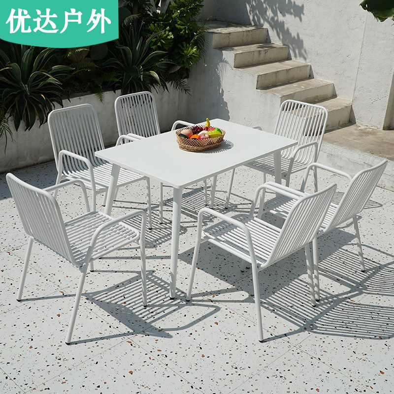 Outdoor folk sleeping net red table and chairs combined outdoor villa garden patio open balcony waterproof white casual table and chairs-Taobao