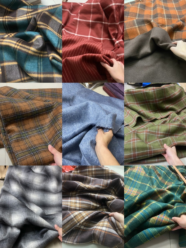 High-End Designer Plaid Double-Sided Cashmere Fabric Autumn and Winter Two-Tone Mulberry Silk Camel Wool Plaid Woolen Coat Fabric