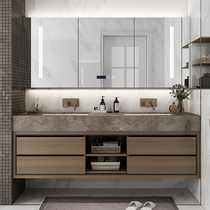 Bathroom cabinet modern light luxury simple smart mirror solid wood toilet wash table face wash sink double basin cabinet combination