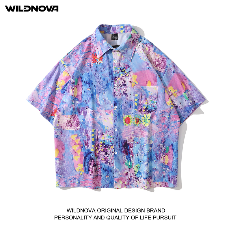 Wildnova Personalized Abstract Oil Painting Printed Short-Sleeved Shirt for Men and Women Hawaiian Shirt