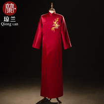 Chinese bridegroom clothes brothers dress wedding gowns mens long shirts champagne pennies pennies Chinese wind funny comic