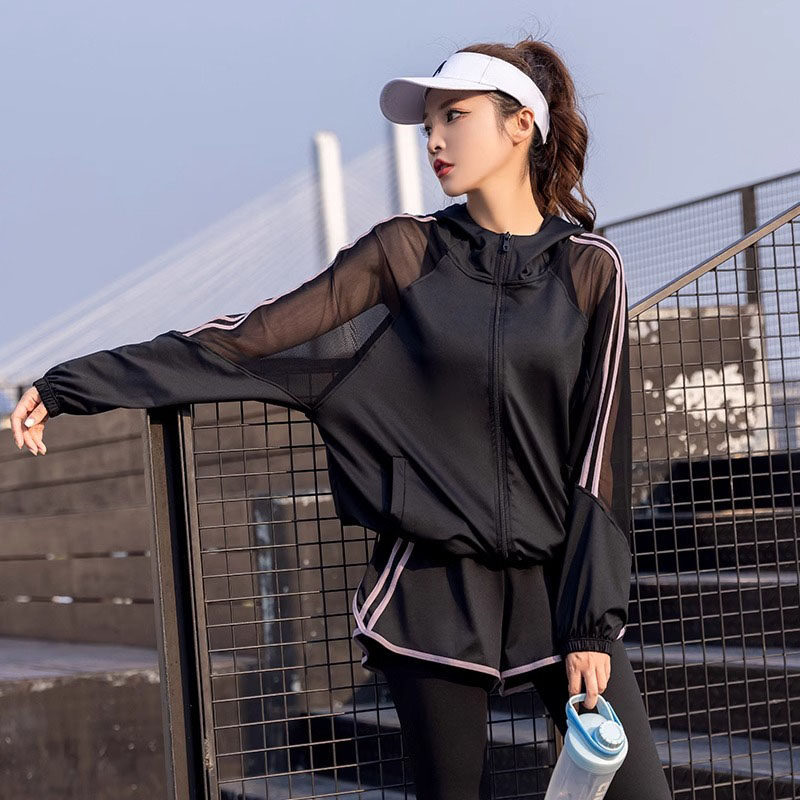 Japanese Breathable Quick-Drying Running Sports Suit for Women, Summer Fitness Morning Run Hooded Clothing, Professional Plus-Size Yoga Wear Japanese Breathable Quick-Drying Running Sports Suit for Women, Summer Fitness Morning Run Hooded Clothing, Professional Plus-Size Yoga Wear