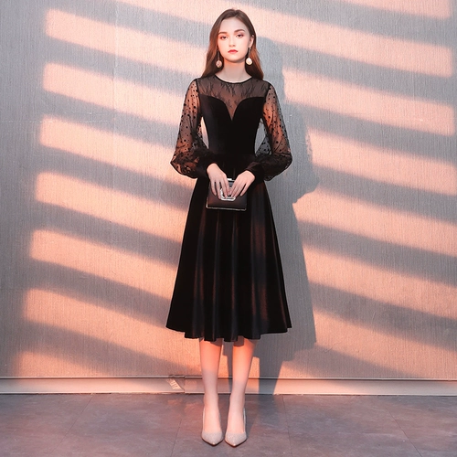 Черное цветное длинное вечернее платье, 2020, длина миди