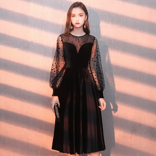 Черное цветное длинное вечернее платье, 2020, длина миди