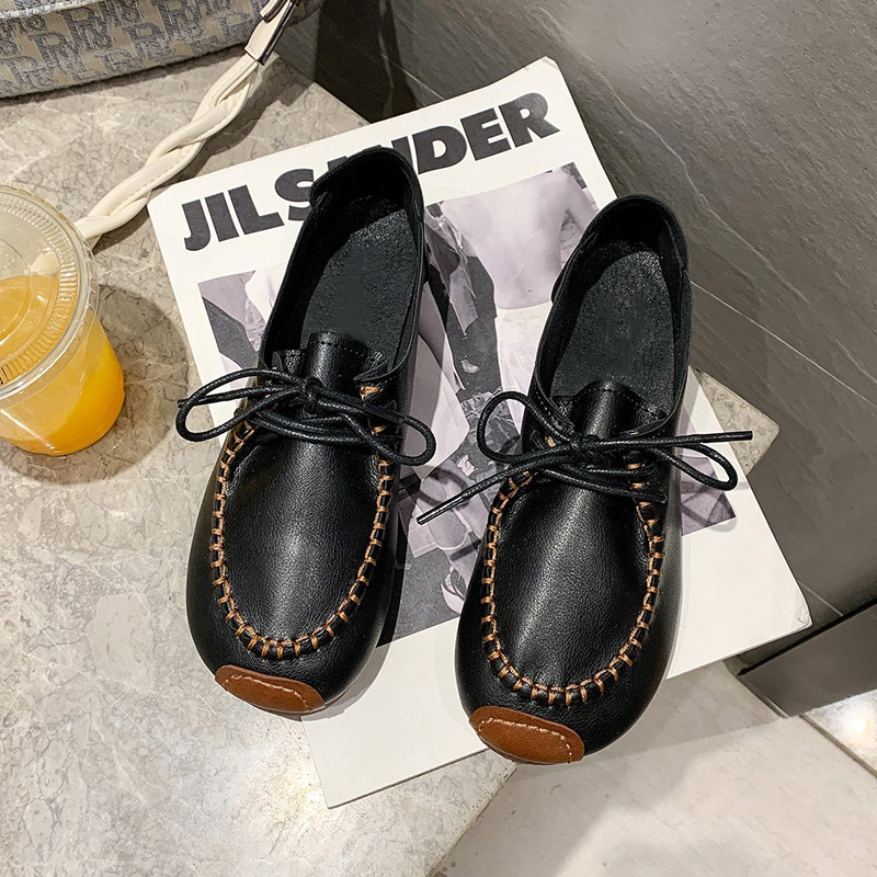Black Lace Up BDoug shoes female 2021 spring new pattern Korean version Versatile soft sole Kick on Shoes for pregnant women Retro Harajuku Single shoes