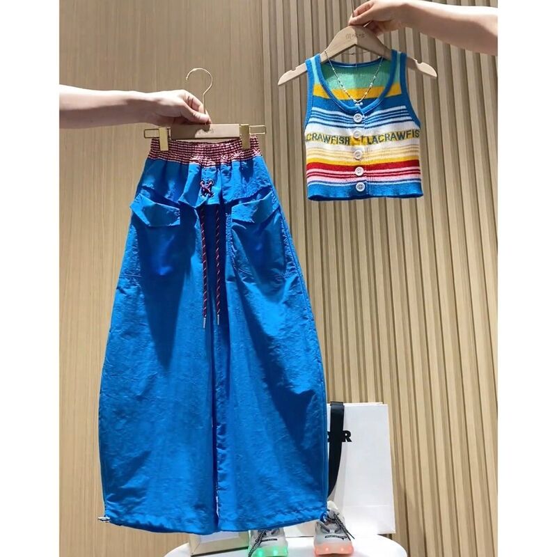 Girls' Dopamine Striped Vest and Wide-Leg Pants Design Two-Piece Set 2026 Summer New Casual Children's Outfit