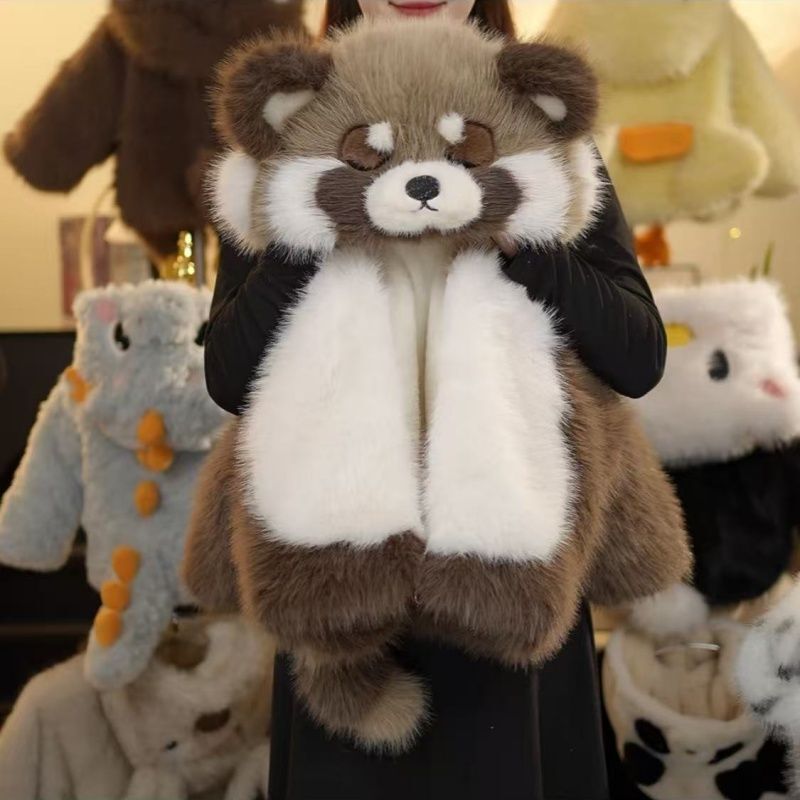 Girls' Cartoon-Style Plush Red Panda Hooded Thickened Coat 2026 Autumn and Winter New Children's Warm Coat