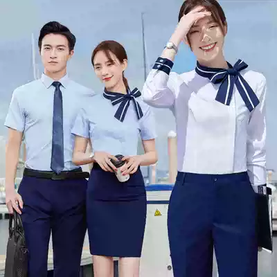 Stewardess uniform shirt men and women with the same suit fashion temperament white bow shirt hotel waiter tooling
