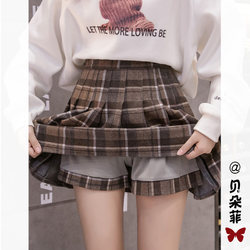 Woolen Gingham Pleated Skirt Women's Fall and winter Sky Match Sweater high waist A- line jk Skirt Small 2025 New arrival