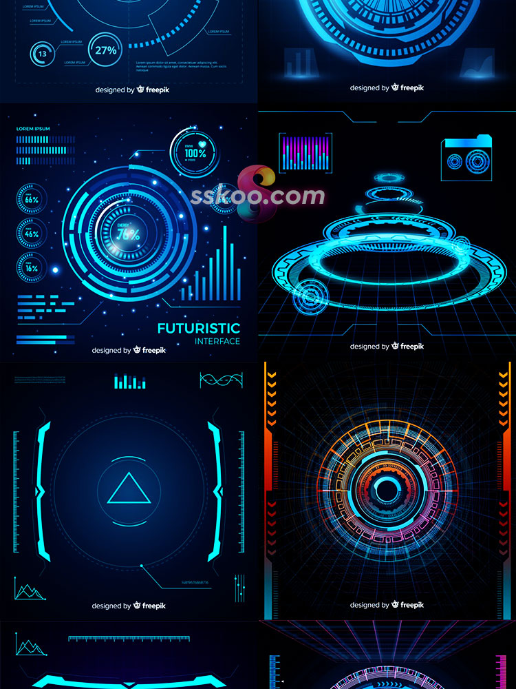 HUD高科技科幻电影数据飞船系统仪表盘屏幕UI界面AI矢量设计素材插图6
