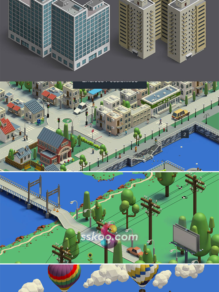 2.5D等距建筑公路人物树木动物定位场景3D立体插画PSD设计PS素材插图17