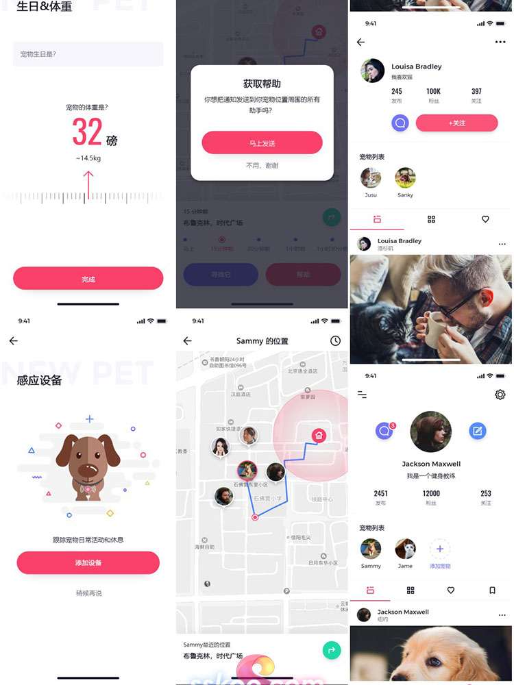 中文宠物社交健康追踪生活记录APP界面UI设计面试作品PSD素材模板插图10
