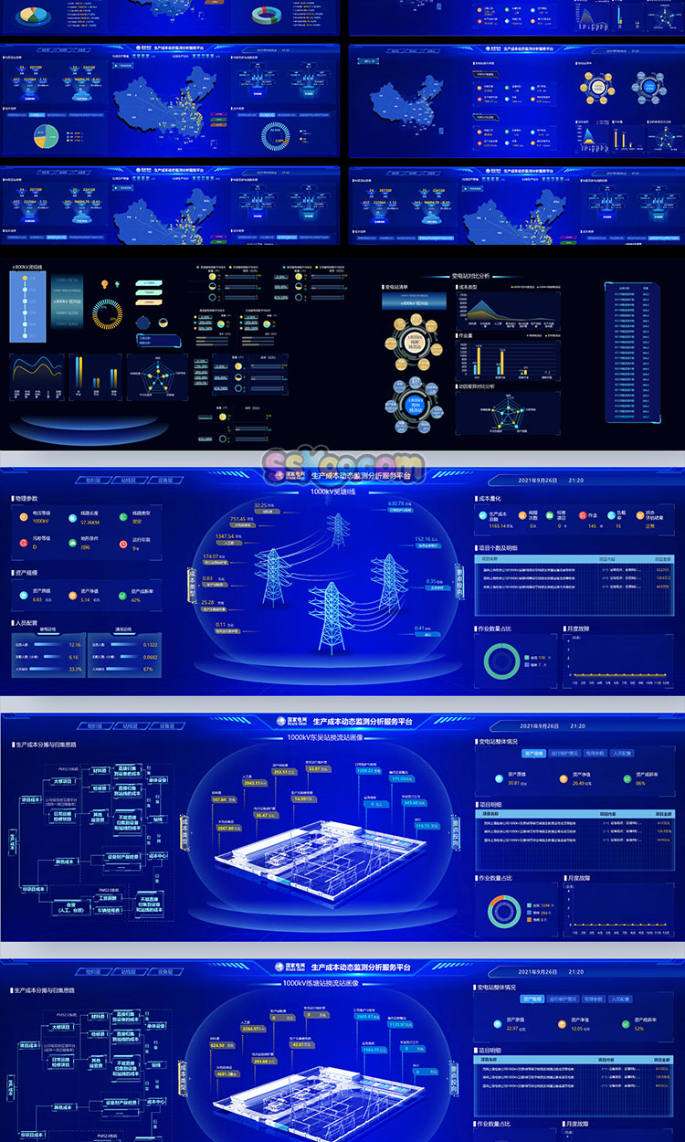 电网电力系统后台管理大屏大数据可视化监测分析平台UI素材XD模板插图1