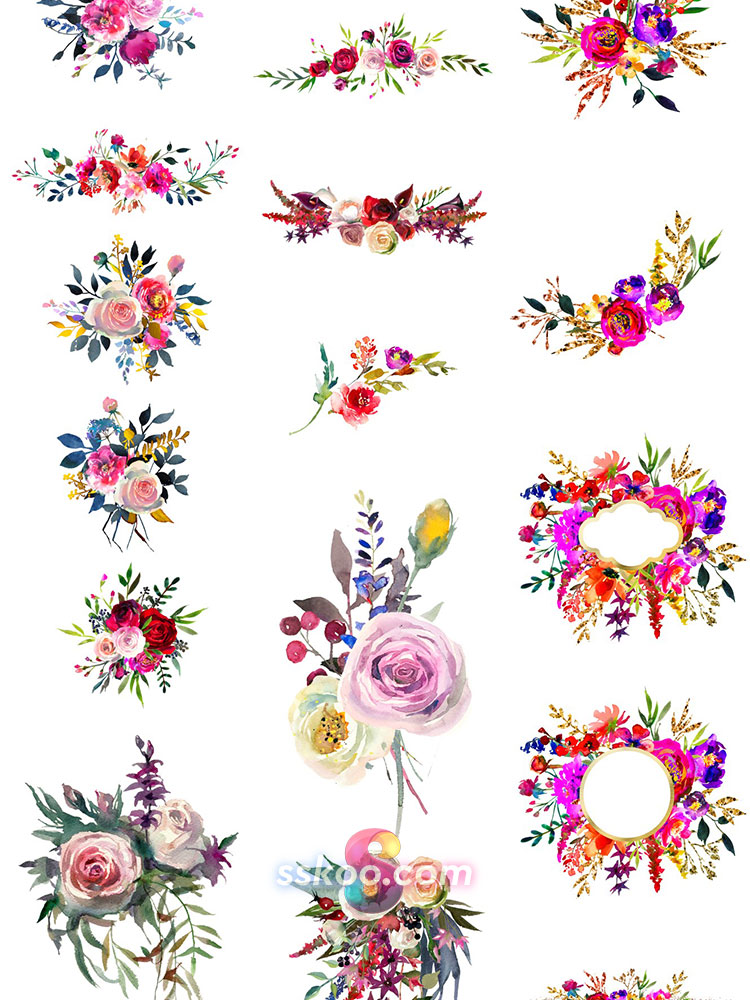 玫瑰月季花朵花卉叶子手绘水彩剪贴画插画PNG免扣设计装饰素材插图9