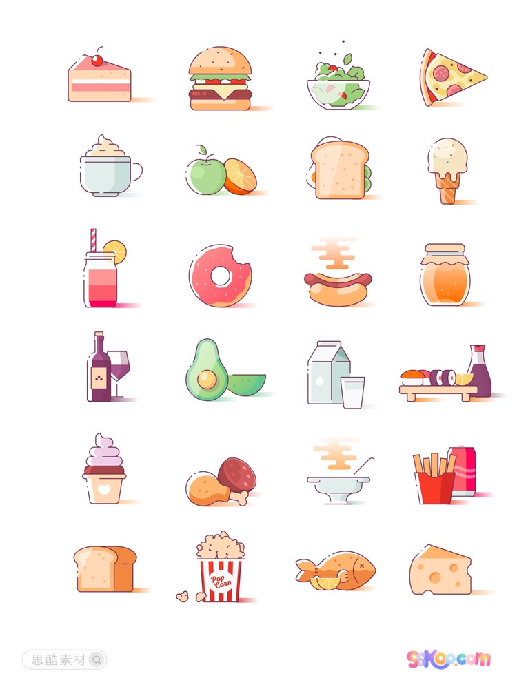 可爱彩色icon食品饮料汉堡面包餐饮行业插画图标作品素材设计模板插图3