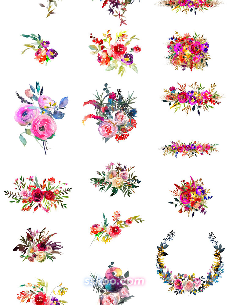 玫瑰月季花朵花卉叶子手绘水彩剪贴画插画PNG免扣设计装饰素材插图10