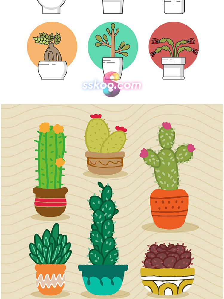 手绘仙人掌多肉植物盆栽植物场景彩铅绘画插画插图AI矢量设计素材插图6