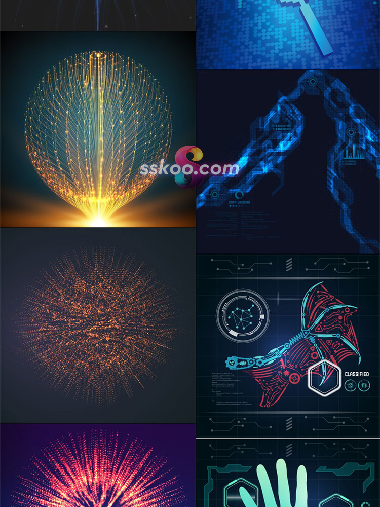 HUD科幻科技粒子地球可视化数据图表屏幕界面AI矢量设计素材模板插图7