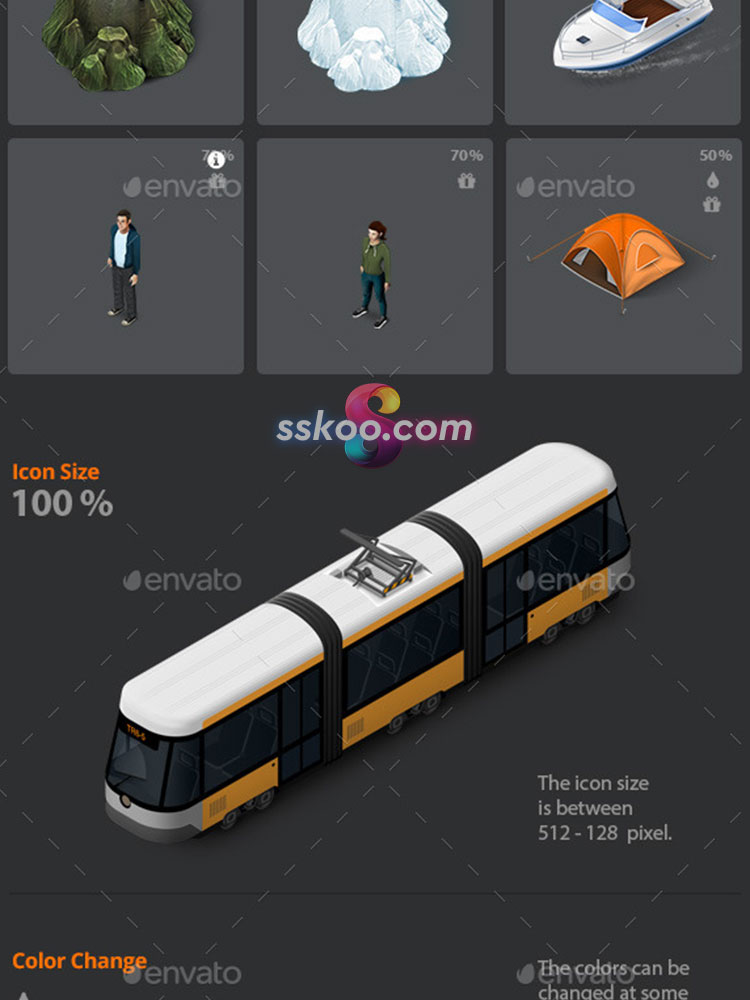 2.5D等距建筑公路人物树木动物定位场景3D立体插画PSD设计PS素材插图9