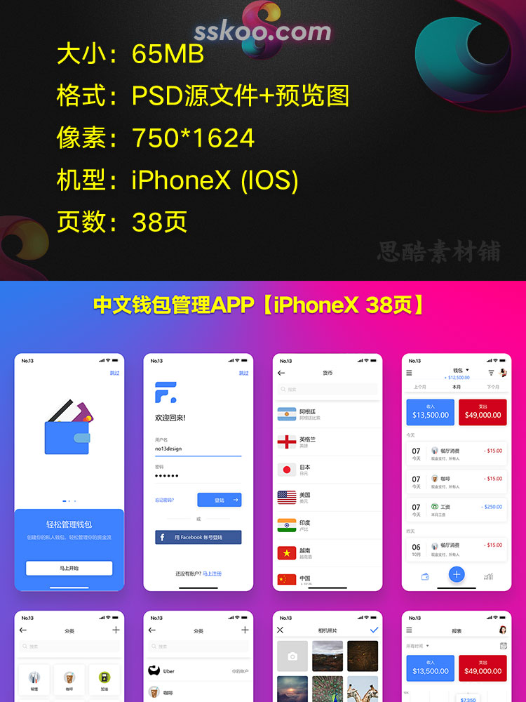 中文手机钱包管理金融理财整套APP界面UI设计面试作品PSD模板素材插图1