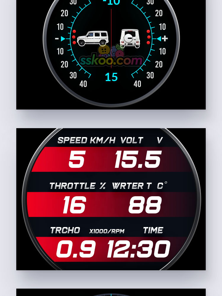 汽车摩托车HUD仪表盘油表坡度仪胎压罗盘UI界面PSD设计模板素材插图7