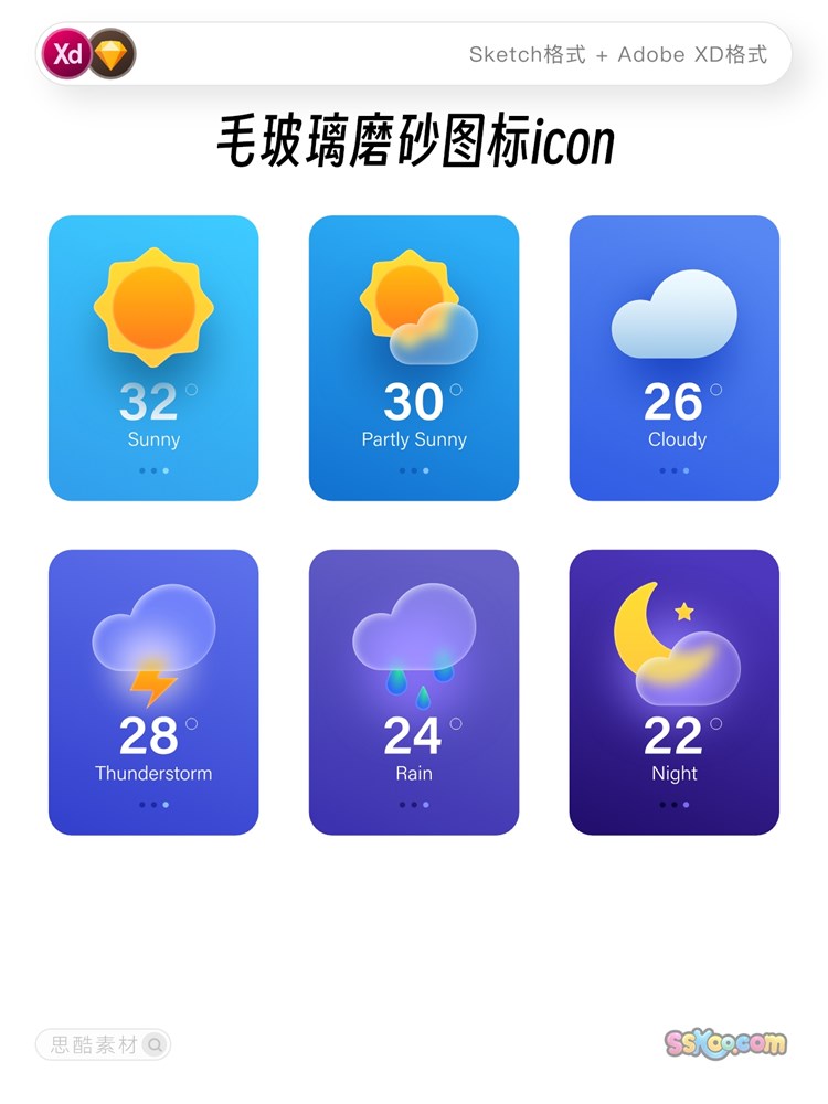 天气预报气候图标太阳云朵拟物ICON矢量XD源文件Sketch设计素材插图