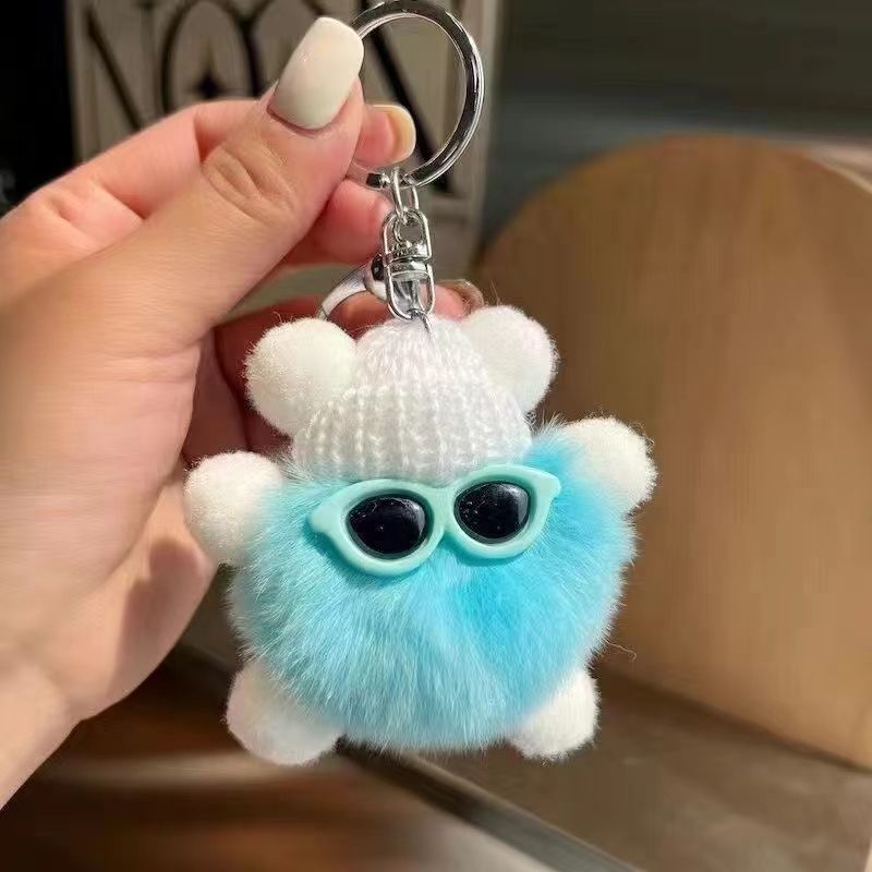 Cute Plush Rex Rabbit Small Coal Ball Key Chain Simple Girl Doll Pendant Schoolbag Pendant_voghion.com