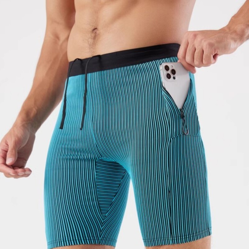 Marathon Running Sports Compression Pants for Men, Quick-Drying Track and Field Training Shorts, High-Elastic Compression Shorts with Phone Pocket