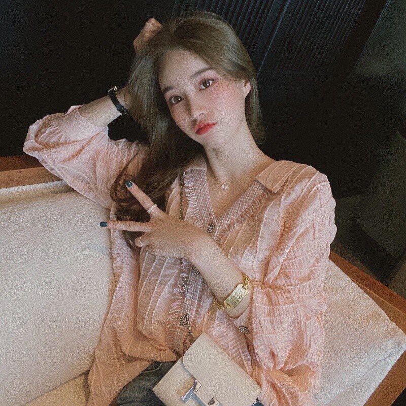 2022 Early autumn loaded with new pink shirt design sensation Little crowdsourced 100 hitch on the retro port to taste Korean version