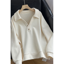 2022 Early autumn new womens clothing High level Relaxation Day Ensemble Wind Polo Collar Blouses Foreign Air 100 lap beige sweatshirt