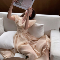 2021 summer dress new French niche bubble sleeves summer fairy temperament goddess fan light mature wind jumpsuit skirt