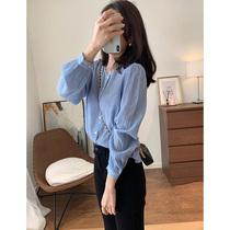 2022 Early autumn new Womens Fashion Style Loose Retro Style Fashion Blouse 100 Touch Temperament Foreign Air 100 Hitch Shirt