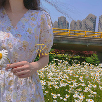 2021 summer new female bubble sleeve French niche retro light mature gentle gentle wind can sweet broken flower jumpsuit skirt