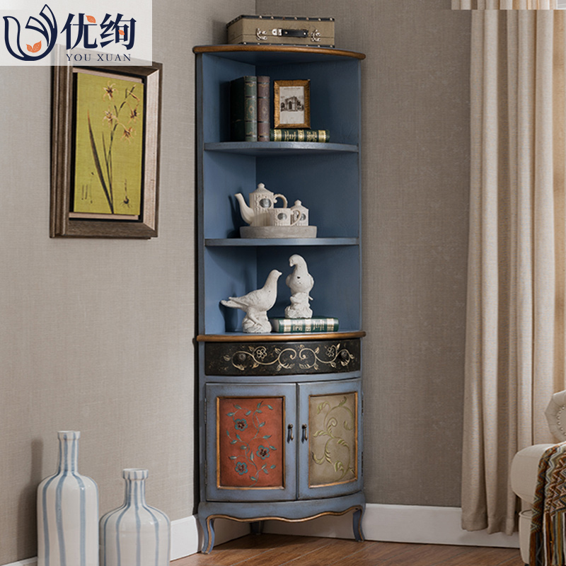 American Solid Wood Corner Cabinet Color Painted Bedroom Wall Corner Cabinet Mediterranean Triangle Cabinet Corner Retro Living Room Decoration Cabinet