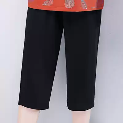 Mother summer pants wear big size loose pants elderly high waisted chiffon Capri pants middle-aged ladies foreign pie five-point pants