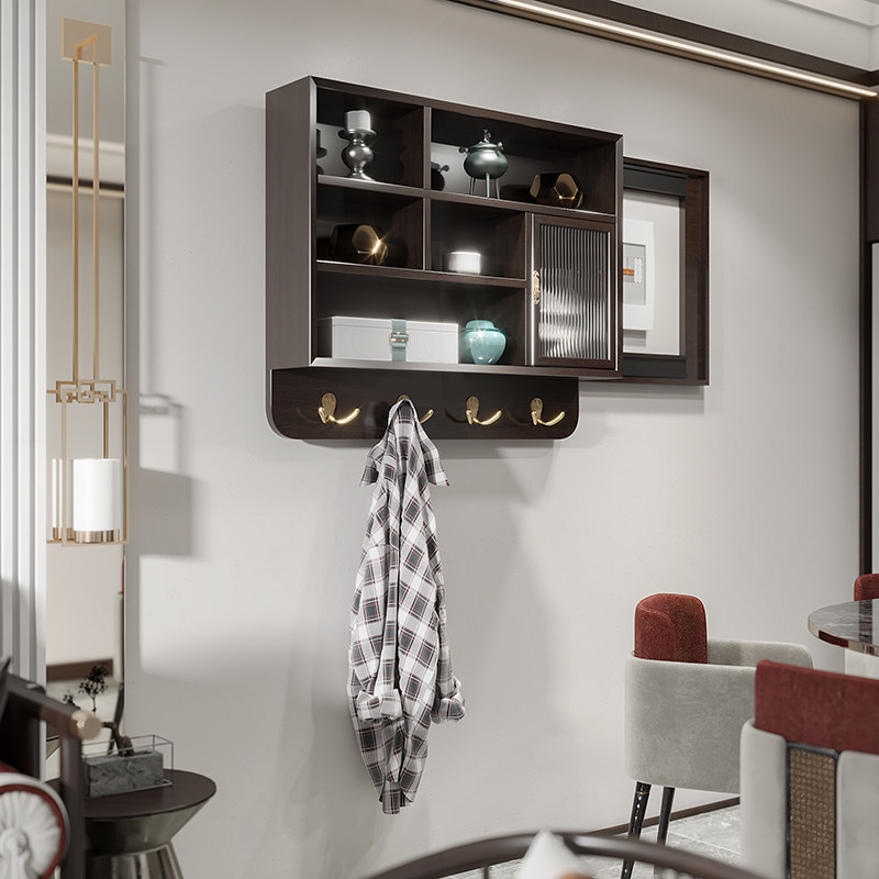 New Chinese-style weak current cabinet solid wood simple rack hook meter box multi-function switch box wall-mounted shielding box