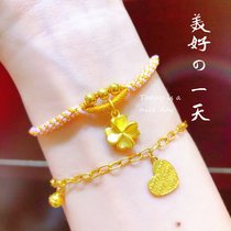 Foot gold 999 pure gold clover pendant 3d hard gold gold bracelet woven hand string fashion new female transfer beads