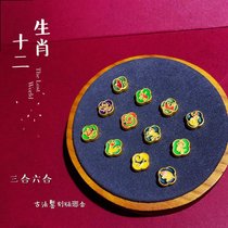 Full gold 999 pure gold gold burned blue three in twelve Zodiac hanging square gold pendant gold pendant 3d hard gold retro bracelet