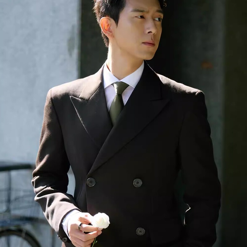 Li Xian's Same Style Casual Suit Jacket for Men, Double-Breasted Design, Autumn and Winter Performance Host Shoulder-Padded Jacket, Trendy