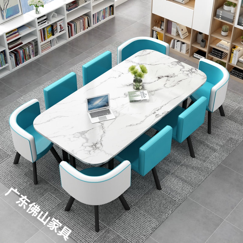 Internet Celebrity Rectangular Office Meeting Negotiation Reception Leisure Table and Chair Combination Training Rest Area Dining Table for 8 People at Home