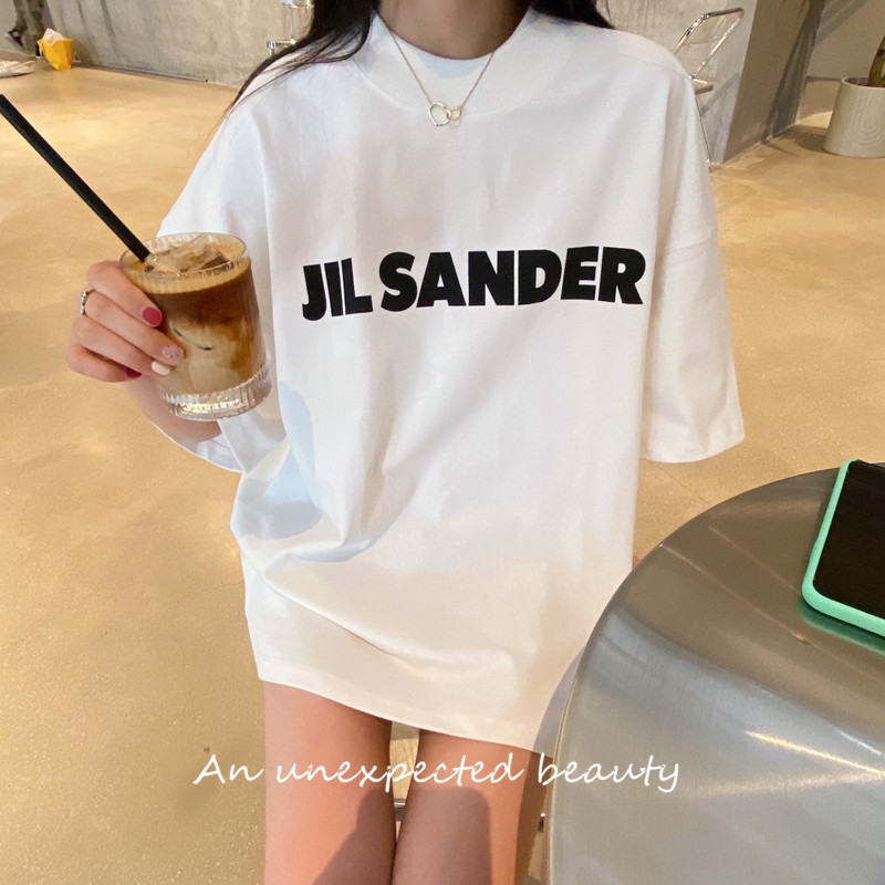 JIL short-sleeved T-shirt classic LOGO large letter outline basic white tee men and women