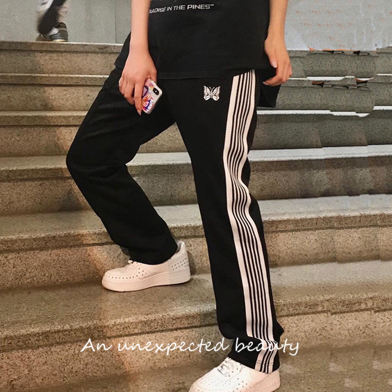 Needles Pants Butterfly Pants Embroidered Breasted Pants Retro Ribbon Black and White Sun Tide Trousers 19ss